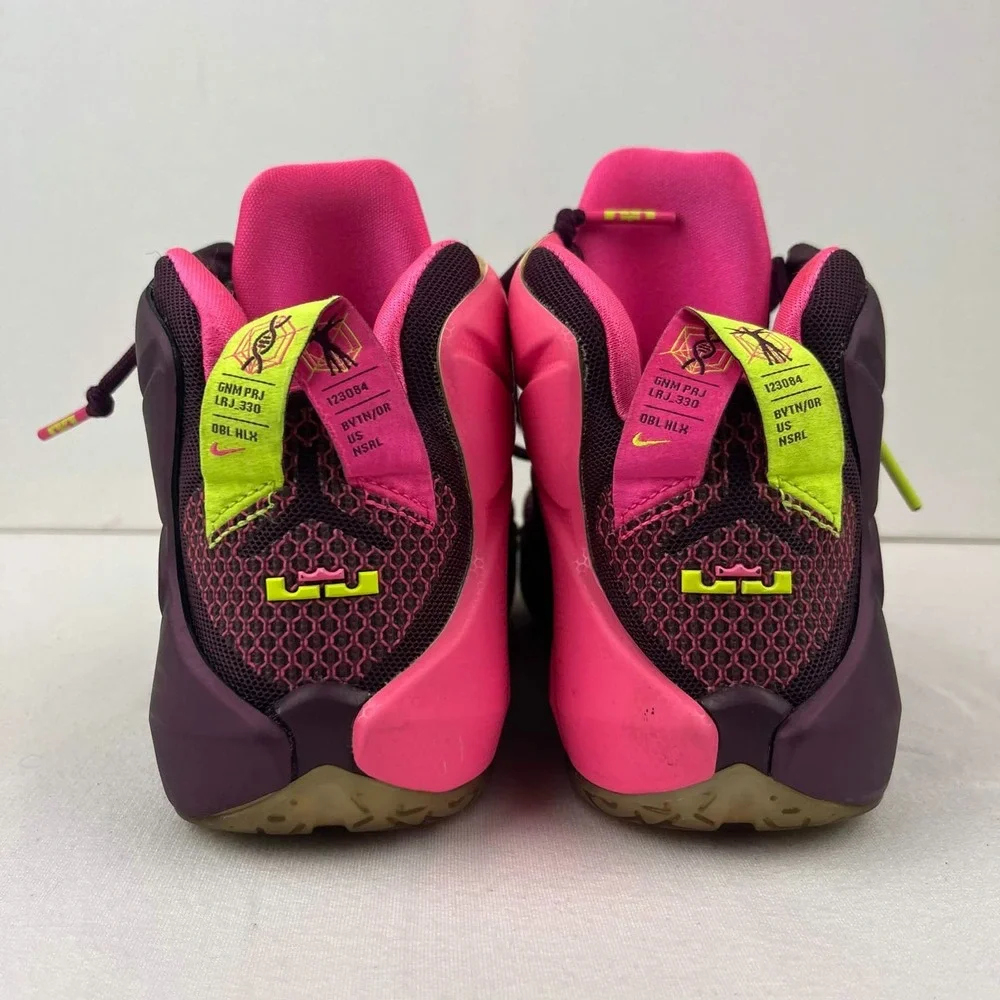 GUC Nike LeBron 12 Double Helix Basketball Shoes Maroon Pink Volt Boys Size 5Y